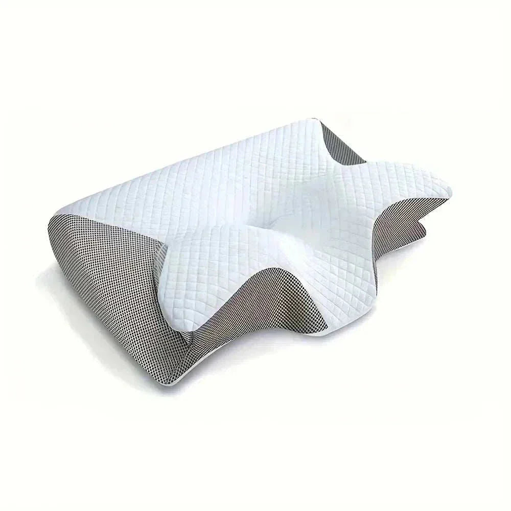 Ergonomic pillow for neck pain with contoured memory foam and breathable cover in gray and black colors