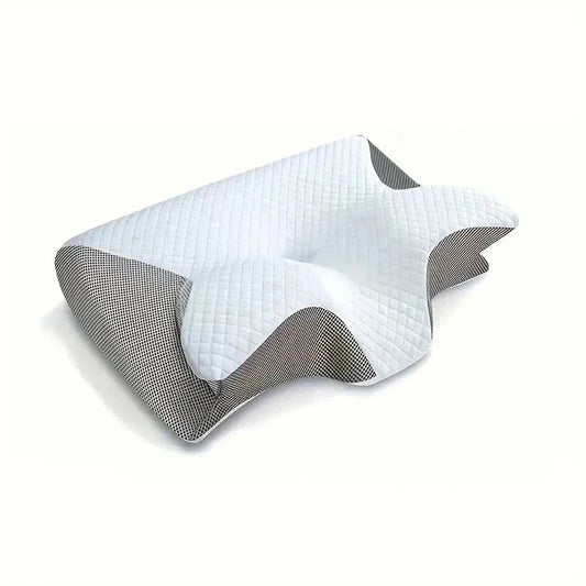 Ergonomic pillow for neck pain with contoured memory foam and breathable cover in gray and black colors