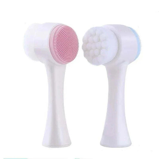 ergonomic silicone face scrubber with double-sided brush for deep pore cleansing and firming facial contour in pink